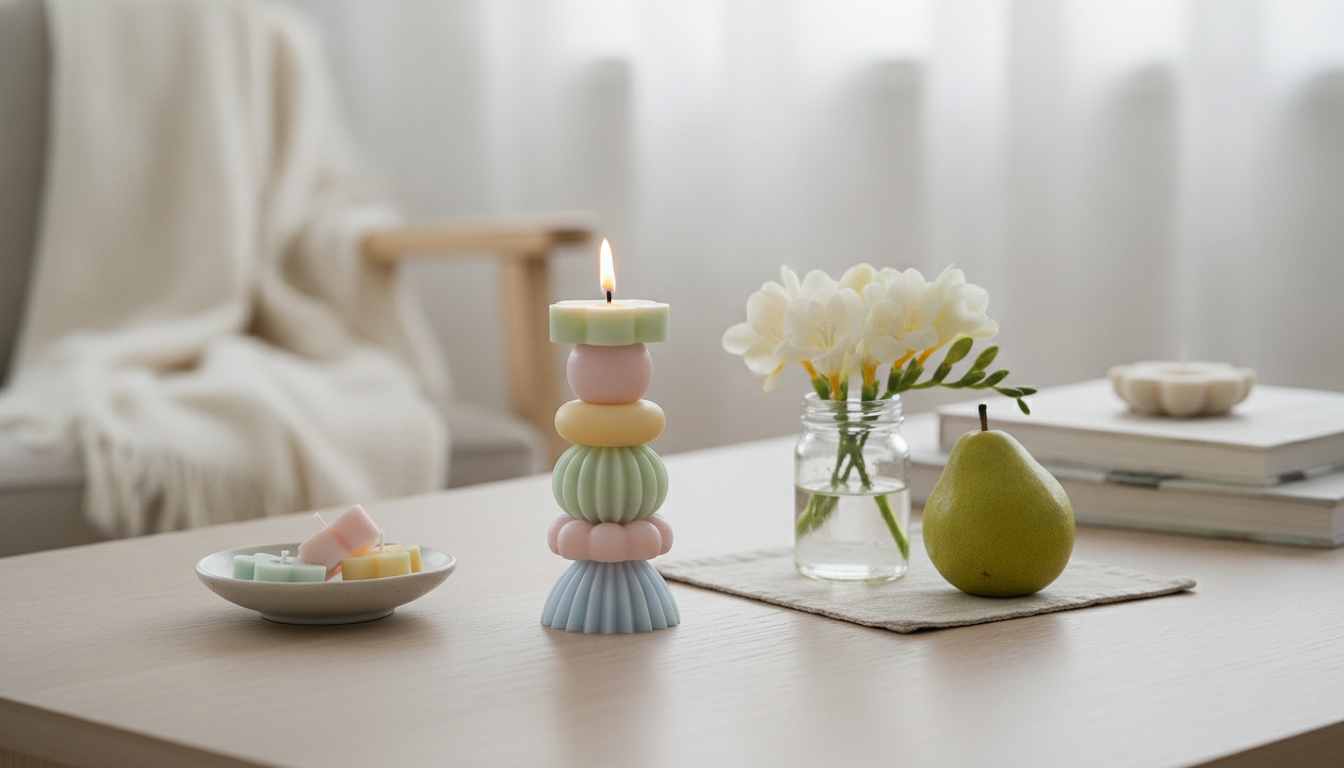 Geometric Pear & Freesia Candle: Cute Decor + Calm Scent