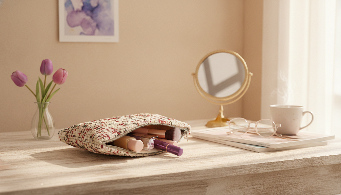 Purple Canvas Cosmetic Bag for Daily Makeup & Travel